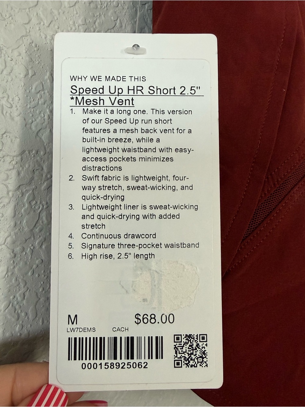 Lululemon Speed Up HR Short 2.5” Mesh Vent Cranberry Charm M NWT - Picture 8 of 8